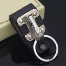 Men Stainless Steel Leather Detachable Key Chain Belt Clip Ring Holder Keyring