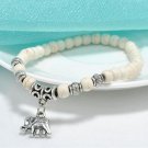Fashion Tibet silver elephant Pendant White turquoise beads 6mm Elastic bracelet