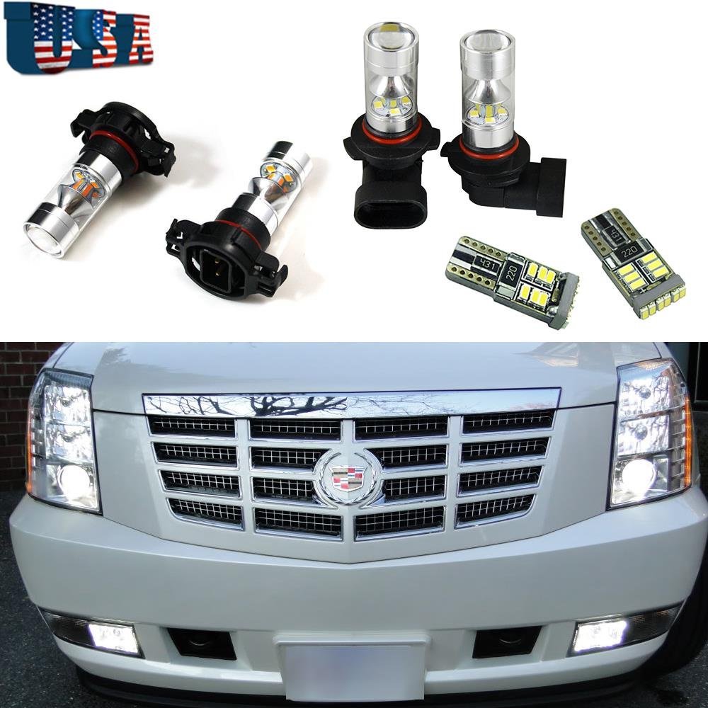 6Pcs White LED Fog Driving DRL Light Bulbs Combo For 2007-2014 Cadillac Escalade