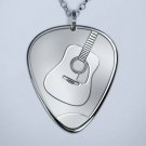 Solid Silver Plectrum Guitar Pick Necklace with Accoustic Guitar Design