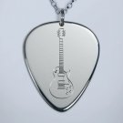 Solid Silver Plectrum Guitar Pick Necklace with Engraved Les Paul
