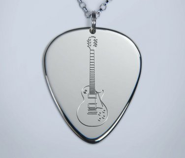 Solid Silver Plectrum Guitar Pick Necklace with Engraved Les Paul