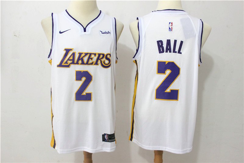 Men's Los Angeles Lakers Lonzo Ball #2 White Replica Jersey Stitched