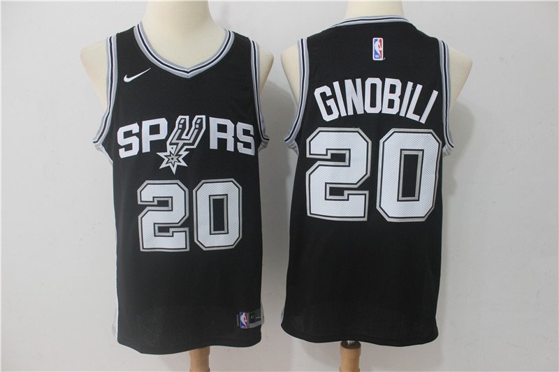 Manu Ginobili 20 San Antonio Spurs Men's Black Stitched Replica Jersey