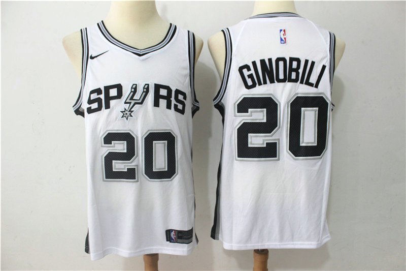 Men's San Antonio Spurs Manu Ginobili #20 White Stitched Replica Jersey