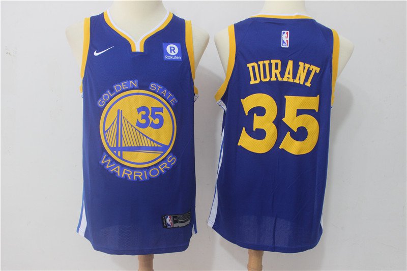 Men's Warriors #35 Kevin Durant Royal Stitched Swingman Jersey Statement