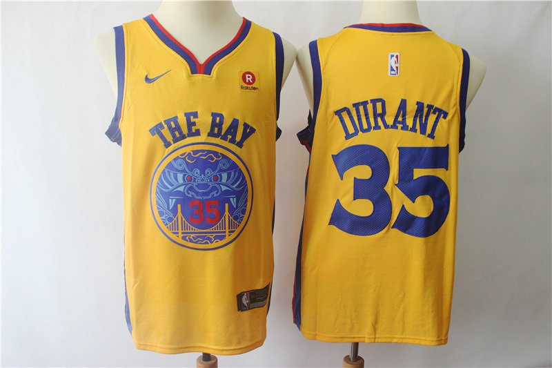 Men's Warriors Kevin Durant 35 Yellow Swingman Jersey City Edition