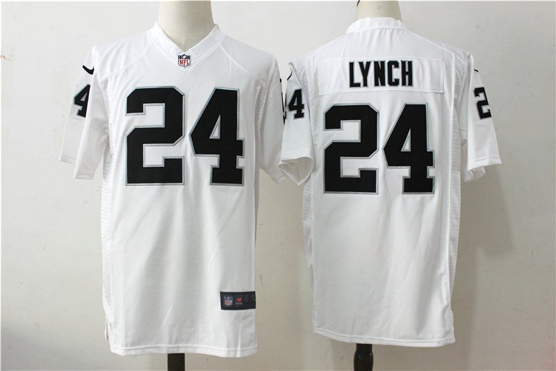 Men's Raiders #24 Marshawn Lynch Stitched Game Jersey White