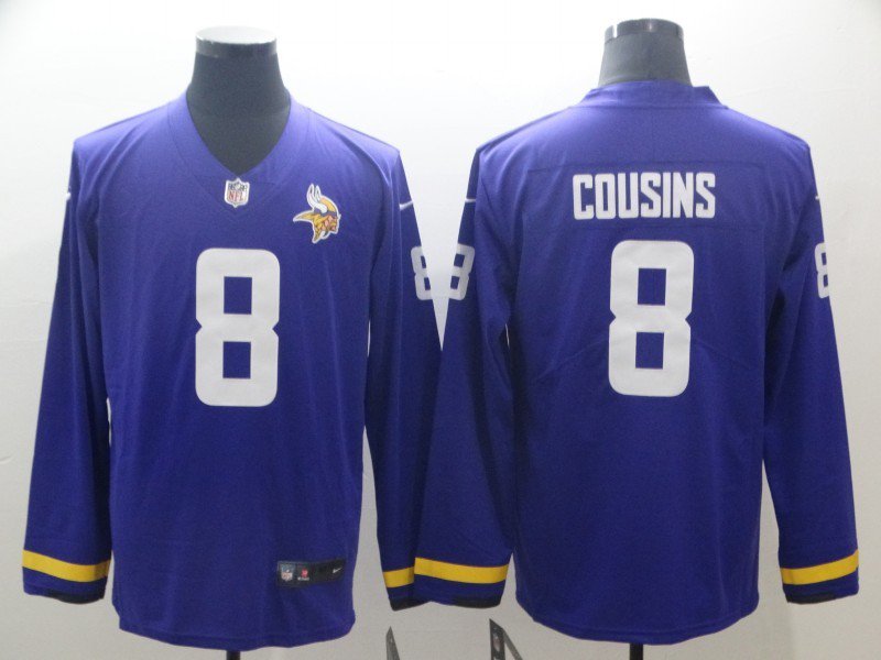 Kirk Cousins #8 Men's Vikings Long Sleeve Purple Limited Player Jersey