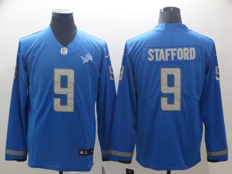 Matthew Stafford #9 Men's Lions Long Sleeve Limited Player Jersey Blue