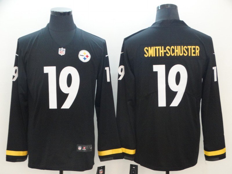 Smith Schuster #19 Men's Steelers Long Sleeve Limited Player Jersey Black