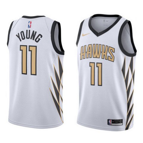 Men's Hawks Trae Young #11 White Swingman Jersey City Edition