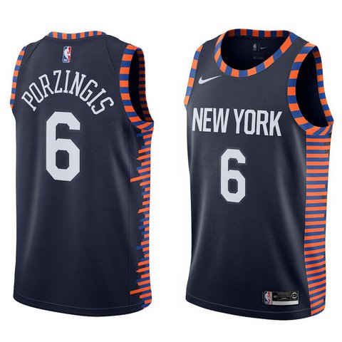 Men's Knicks Kristaps Porzingis #6 Black Replica Jersey City Edition