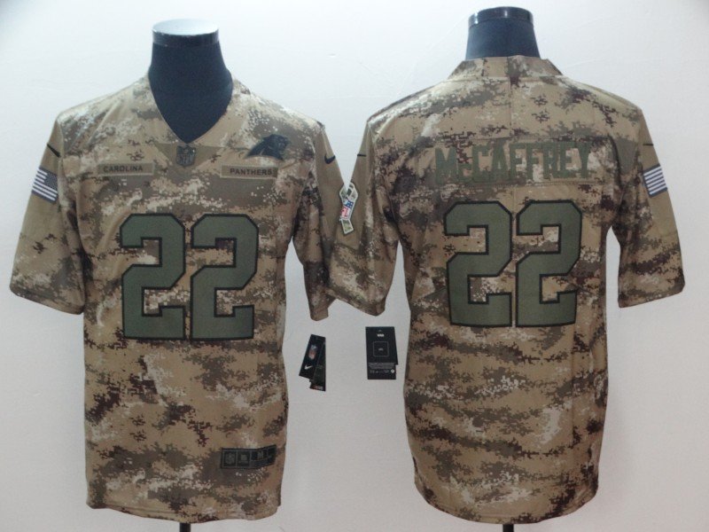 Men's Panthers Christian McCaffrey #22 Salute to Service Camo Player Jersey Limited