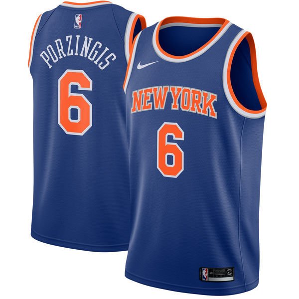Men's Knicks #6 Kristaps Porzingis Icon Swingman Jersey Blue