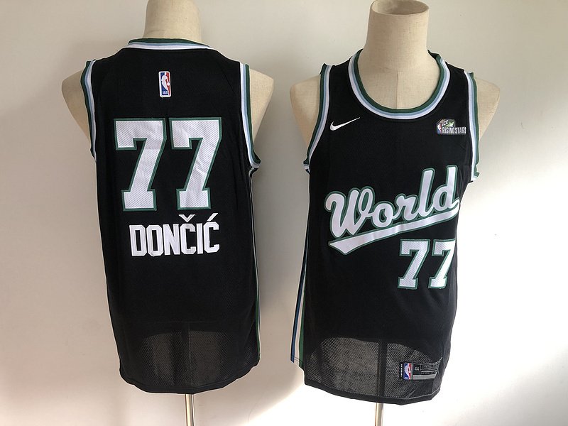 Doncic #77 Men's Mavericks World Swingman Jersey Black