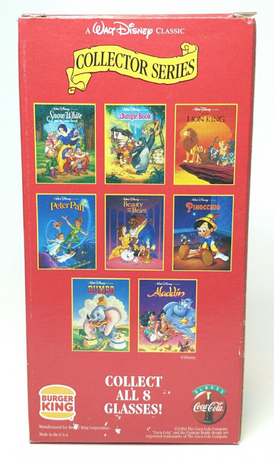 Disney Cups Burger King Coke Collector Series 1994 Lot of 5