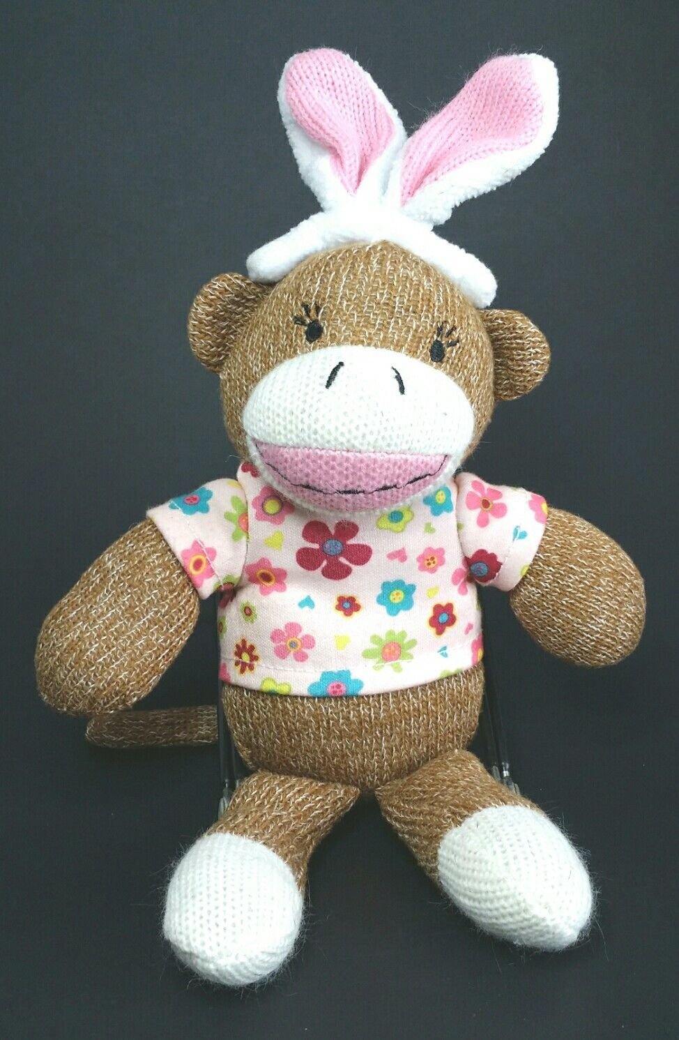 Sock Monkey Bunny Ears Stuffed Animal Plush 2013 Dan Dee Brand
