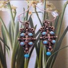 Solid Copper Dangle Earrings 1 1/2 Inches Long With Turquoise Stones - CE9092 Solid Copper Dangle Earrings 1 1/2 Inches Long With Turquoise Stones - CE9092