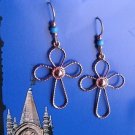 Copper Cross earrings 1 1/2 inches long with simulated turquois beads. Copper Cross earrings 1 1/2 inches long with simulated turquois beads.