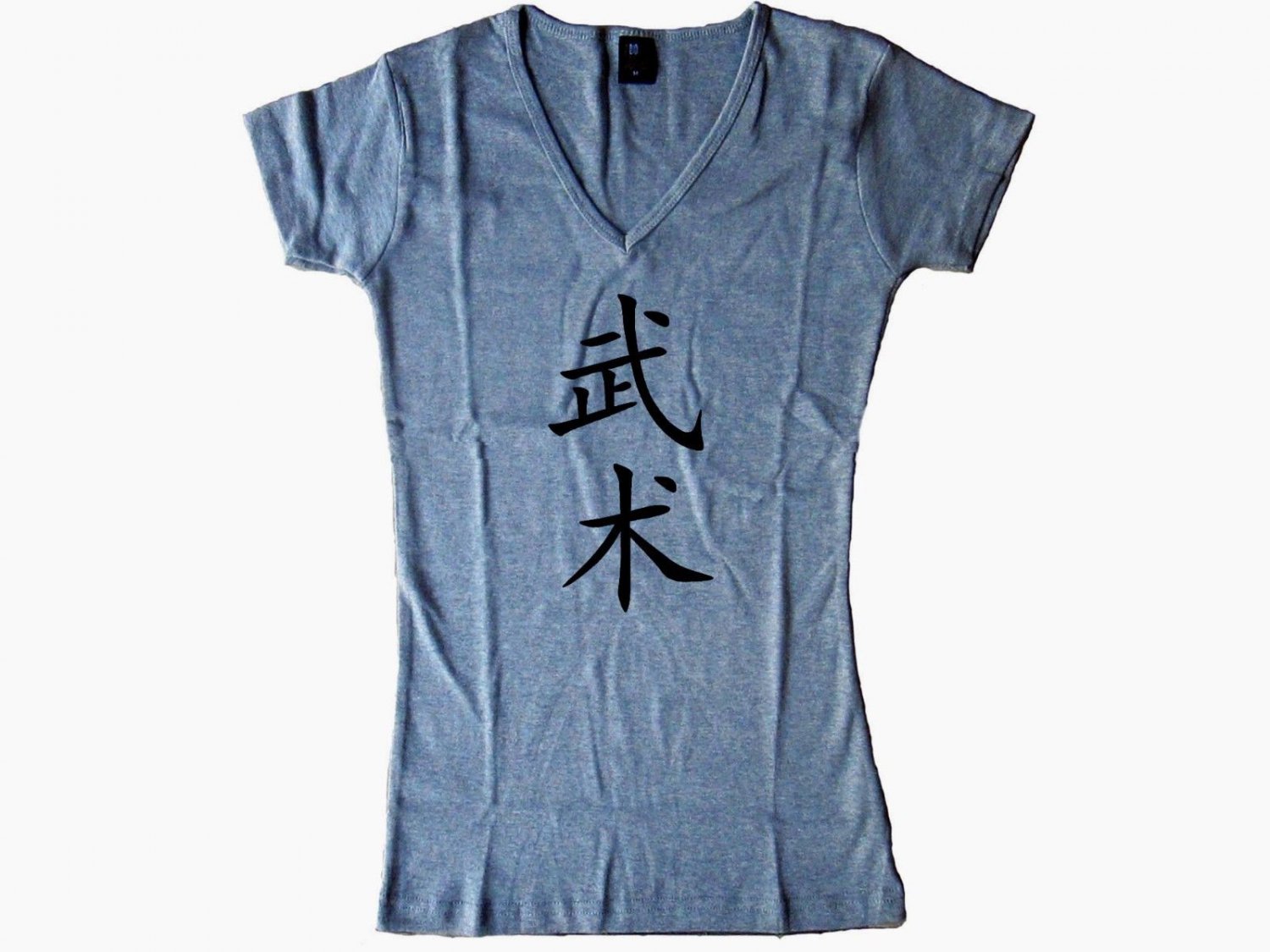 Wushu Kanji script MMA women or junior gray body fitted v neck new t-shirt.