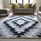 Large Cotton Rug Black White Grey HandMade Woven Geometric 150x240cm 5x8'