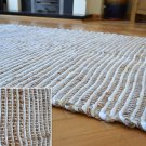 Large Jute Rug White Chindi Cotton Stripe Handmade Knotted Dhurrie 180x230cm 6x8