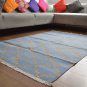 Rustic Kilim Rug Blue Gold Zari Woven Aztec Indian Handmade120x180cm Moroccan
