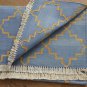 Rustic Kilim Rug Blue Gold Zari Woven Aztec Indian Handmade120x180cm Moroccan