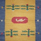 Kilim Cotton Rug Bird 4x6ft 120x180cm Blue Yellow hand woven Ethnic OX-8 Dhurrie