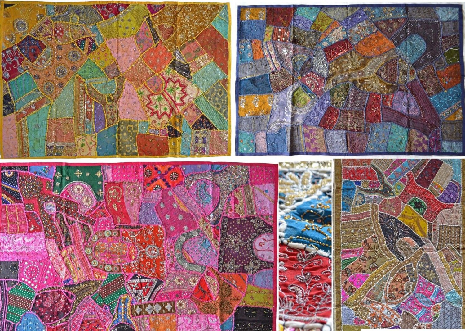 Vintage Patchwork Tapestry Wall Hanging Recycled Indian Sari Embroidery 1.5X1m