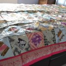 King Size Bedspread Large Sofa Throw Pink Indian Sari Recycled Patch 2.4m 8ft