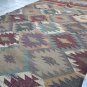 Kilim Rug Hand Made 120x180cm Natural Jute Wool Maroon Green Indien Diamond 6409
