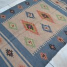 Kilim Rug Hand Made 120x180cm Natural Jute Wool Blue Orange Diamond Seconds Sale