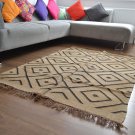 Rustic Kilim Rug Black Beige Aztec Indian Handmade Diamond 120x180cm Moroccan