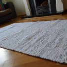 White Pastel Chindi Rag Rug Handmade Recycled Cotton 150x210cm 5x7 Hemmed