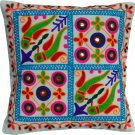 Birds Circles Cushion Covers 40cm 16" Washable Cream Cotton Heavy Embroidery NEW