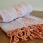 Orange Beige Throw Blanket 160x130cm Soft Chenille Luxury 100% Cotton