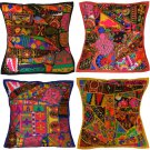 Recycled Sari Embroidered Cushion Cover 16" 40cm Fabric Indian Boho Ethnic Patch