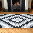 Harlequin Pattern Cotton Rug Rag Black Grey White HandMade Woven 90x150cm 3x5
