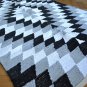 Harlequin Pattern Cotton Rug Rag Black Grey White HandMade Woven 90x150cm 3x5