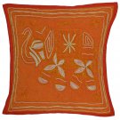 Orange Elephant Cushion Covers 40cm 16" INDIAN Handmade Cotton White Embroidery