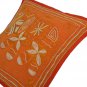 Orange Elephant Cushion Covers 40cm 16" INDIAN Handmade Cotton White Embroidery
