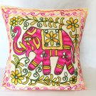 Pink Elephant Cushion Covers Sofa Scatter 16" 41cm Cotton Woollen Embroidery