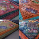Indian Elephant Bedspread King Size Bed Cover Sofa Throw Embroidered Aqua