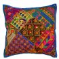 Aqua Blue Recycled Sari Cushion Cover Embroidered 16" 40cm Indien Ethnic Patch