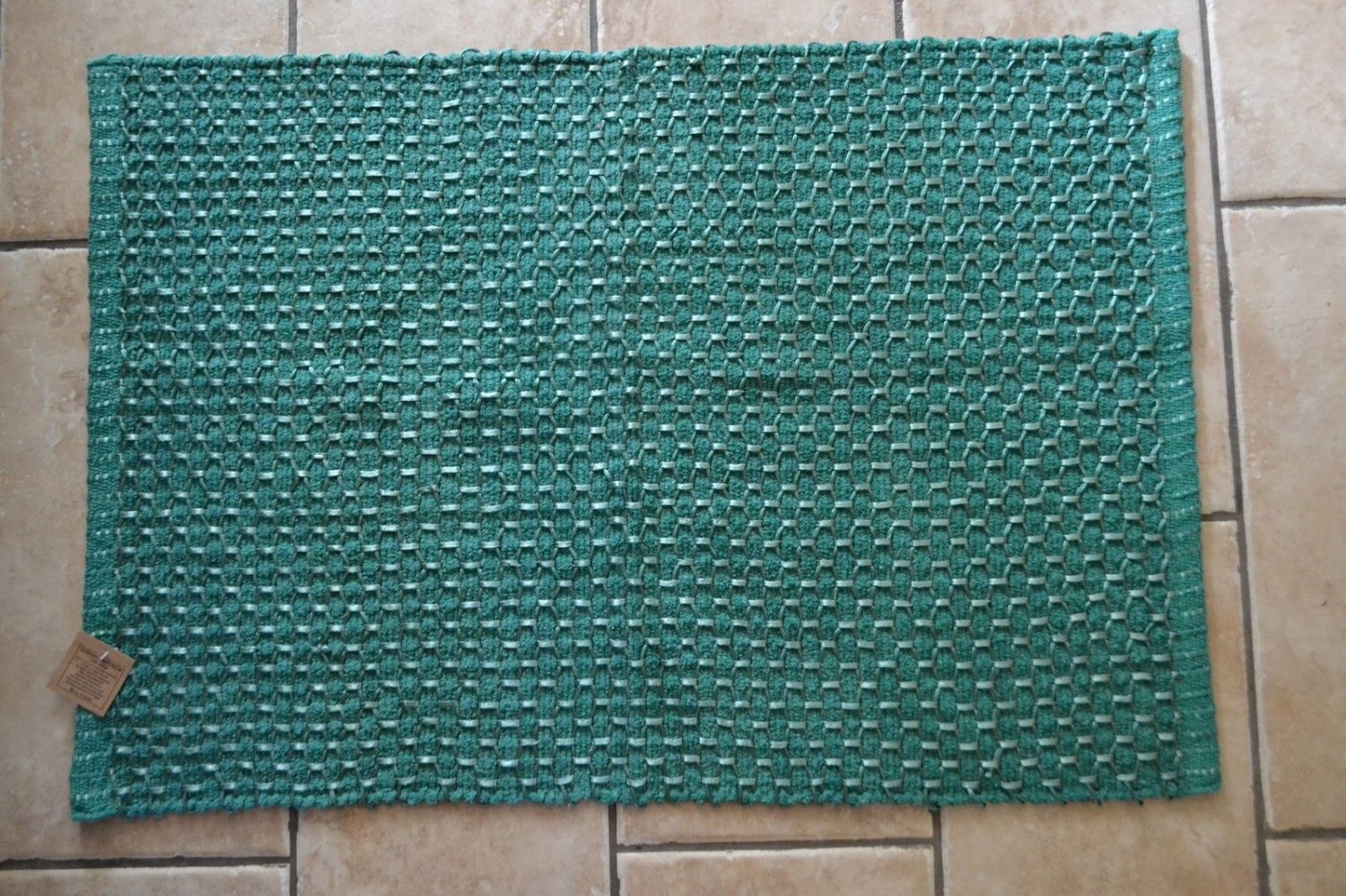 Green Bath Mat Bathroom 90cm x 60cm Cotton Reversible Machine Washable Hexagon