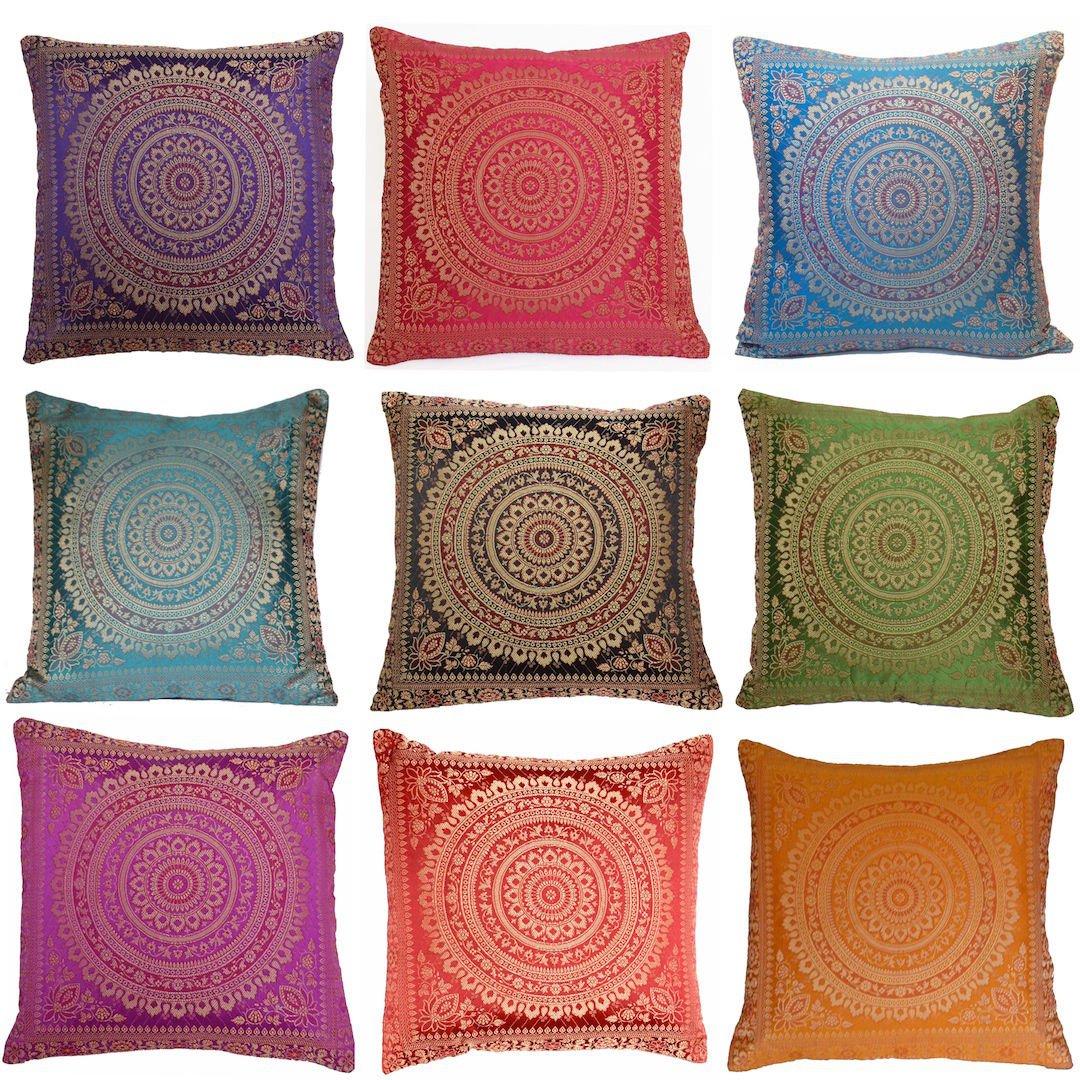 Mandala Cushion Covers IMPROVED STITCHING Antique Style Banarasi Indian 38cm