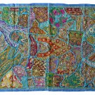 INDIEN Tapestry Aqua Blue Wall Hanging Table Cover Recycled Sari Embroidery AQ02