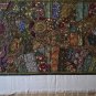 INDIEN Tapestry Dark Green Wall Hanging Table Cover Recycled Sari Embroidery